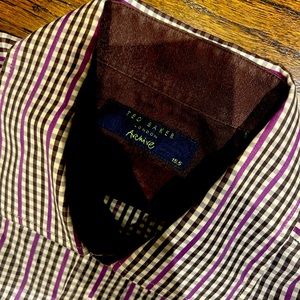 Beautiful Ted Baker Button Up. Brown & purple check. French cuff. Size 15.5 neck